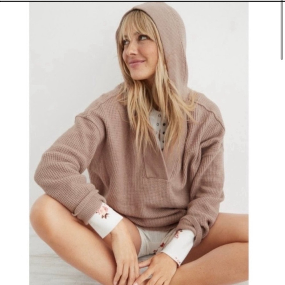 Aerie Hooded V Neck Sweater